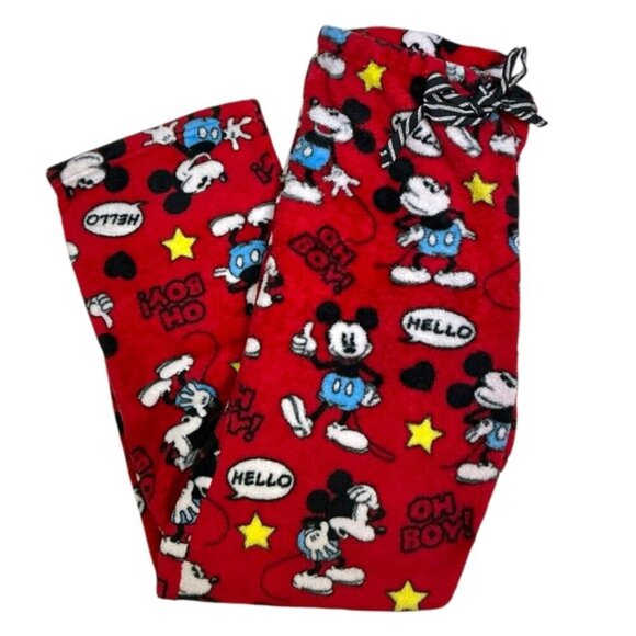 Disney Mickey Mouse Pajama Bottom Sleep Pant Plush Fleece Drawstring Red Women M - Picture 16 of 16